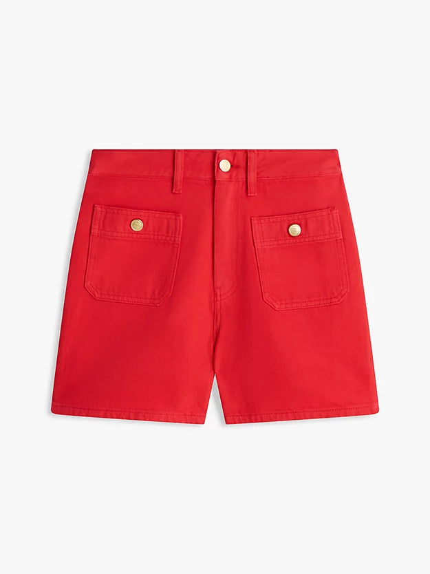 Gold-Tone Button High Rise Denim Shorts
