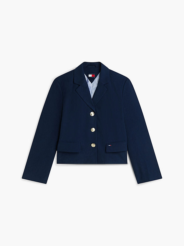 Gold-Tone Button Regular Fit Cropped Blazer