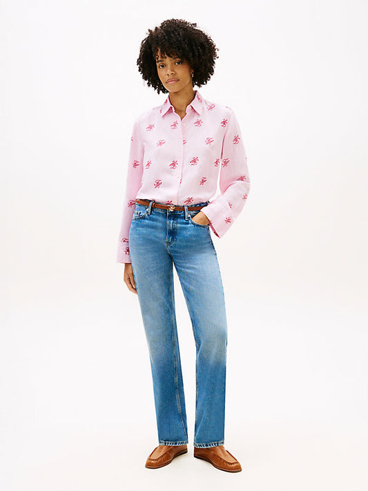 Logo Embroidery Linen Blend Shirt