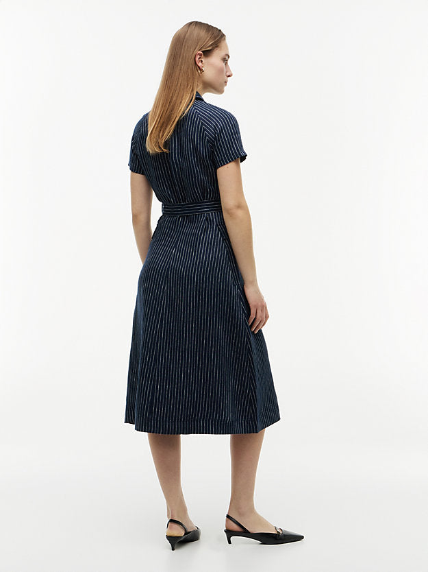 Gold-Tone Button Pinstripe Dress WiLinen
