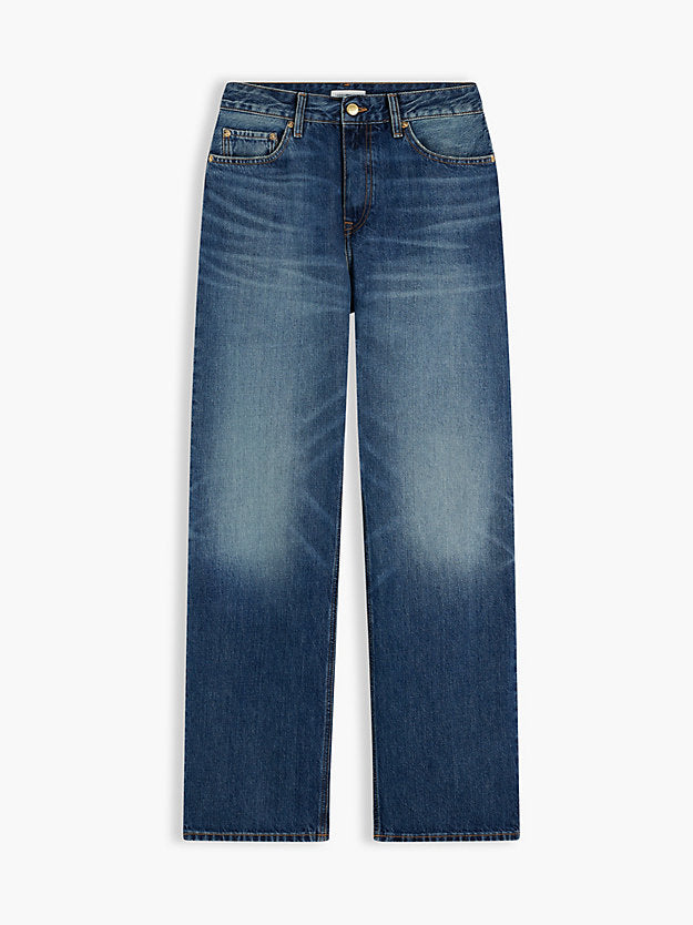 Gold-Tone Button Mid Rise Loose Straight Jeans