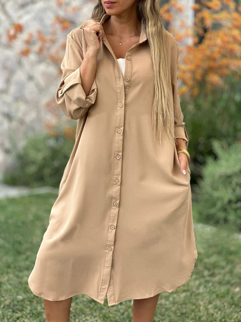 🔥LETZTER TAG 50% RABATT🔥Damen-Freizeit-Hemdjacke mit Revers in Unifarben
