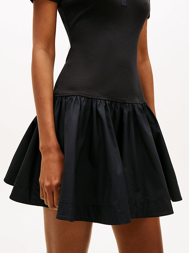 Ribbed Slim Poplin Mini Polo Dress
