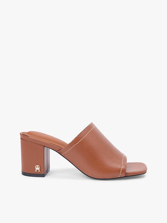 Monogram Leather Block Heel Mules