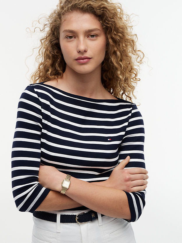 Slim Three-Quarter Sleeve Boat Neck T-Shirt