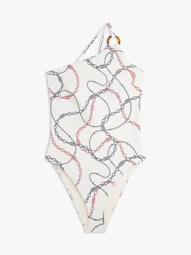 Print Tortoiseshell Ring One Shoulder Swimsuit