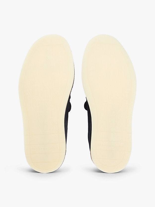 Debossed Logo Topstitch Suede Loafers