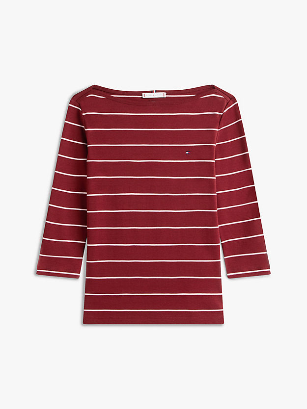 Slim Three-Quarter Sleeve Boat Neck T-Shirt