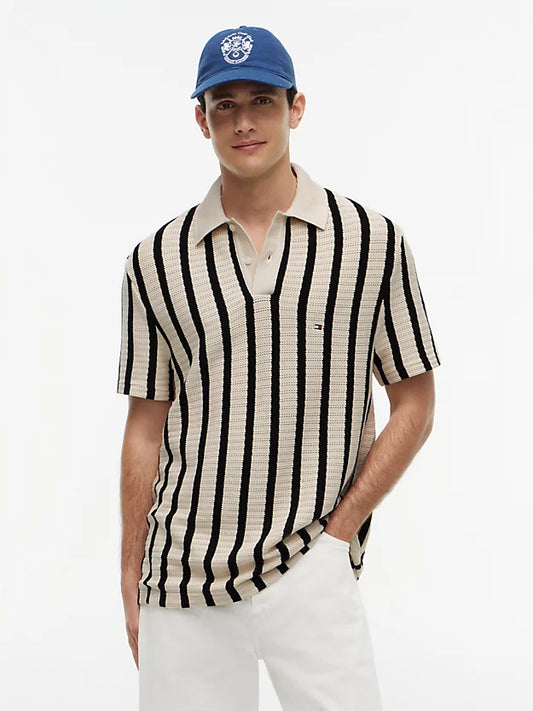 Relaxed Fit Open Knit Polo Shirt