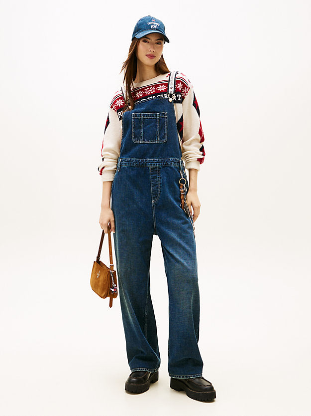 Girl Logo Strap Denim Dungarees