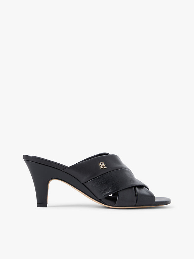 Leather Crossover Strap Heeled Mules