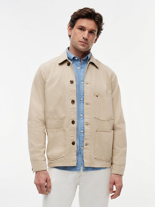 Washed Flag Embroidery Denim Chore Jacket