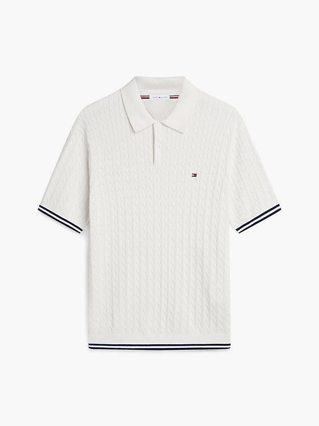 Cable Knit Short Sleeve Polo Jumper