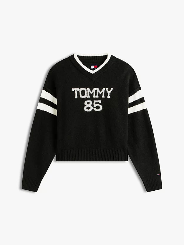 Intarsia Logo V-Neck Relaxed Jumper