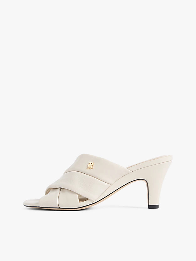 Leather Crossover Strap Heeled Mules