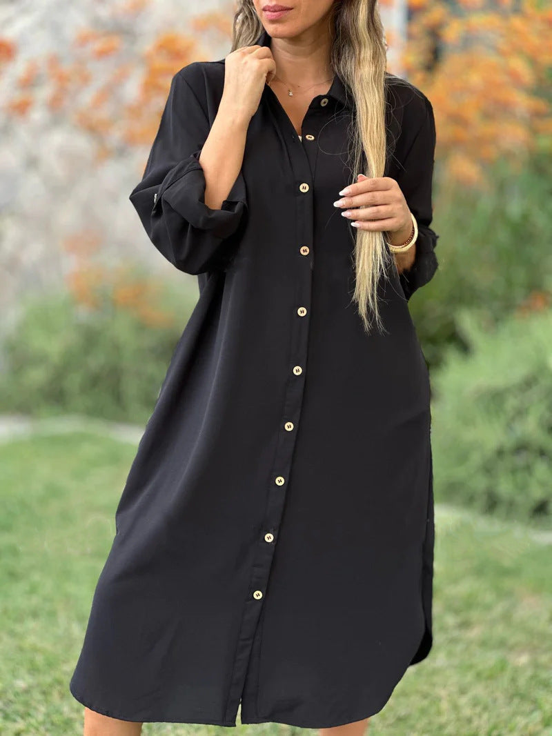 🔥LETZTER TAG 50% RABATT🔥Damen-Freizeit-Hemdjacke mit Revers in Unifarben