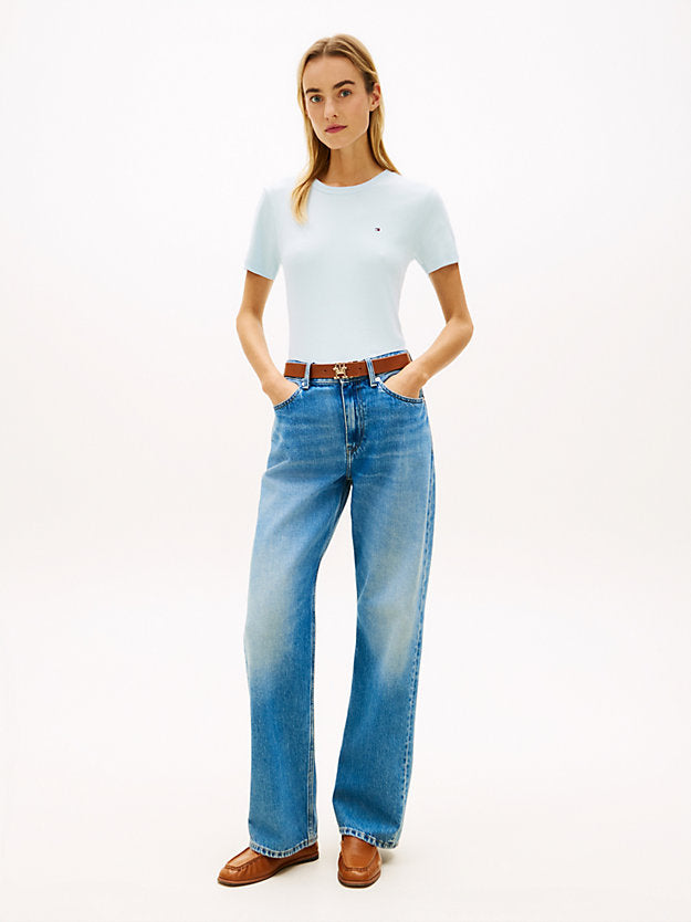 Flag Embroidery Slim Crew Neck T-Shirt