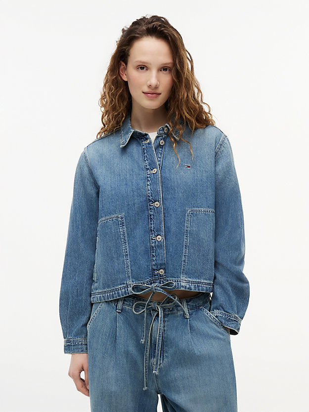 Drawstring Hem Relaxed Denim Jacket WiLinen