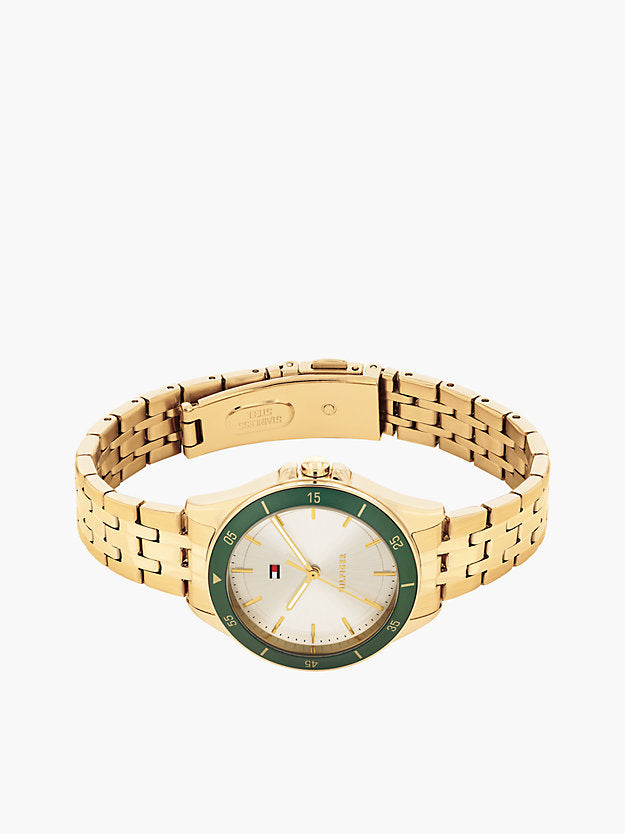 Green Bezel Gold-Plated Chain-Link Watch