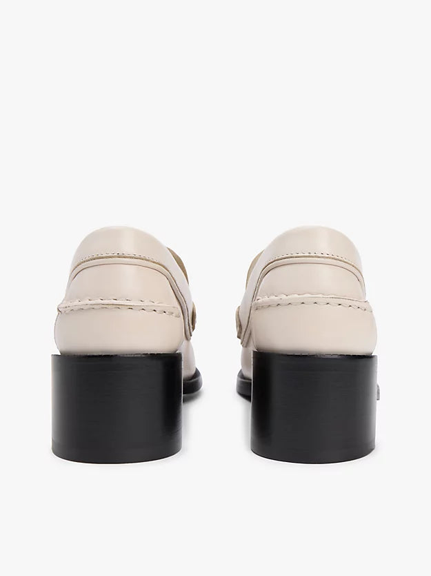 Leather Block Heel Penny Loafers