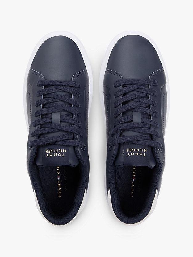 Leather Logo Embroidery Court Trainers