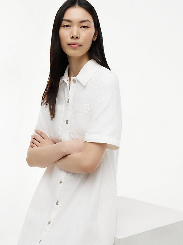 Textured Twill A-Line Mini Shirt Dress