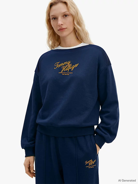 Logo Relaxed Boat Neck Sweatshirt