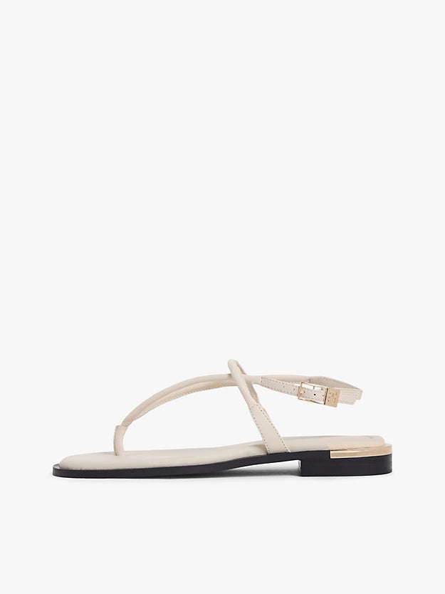 Leather Monogram Gold-Tone Heel Sandals