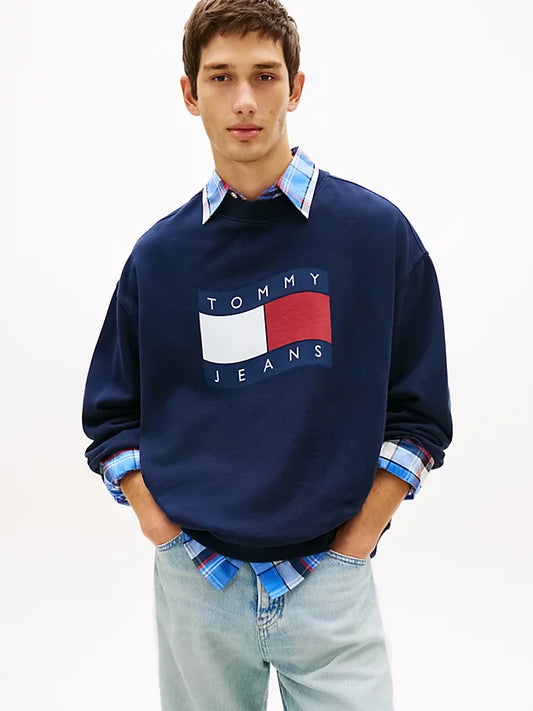 90s Wavy Flag Terry Crew Neck Sweatshirt