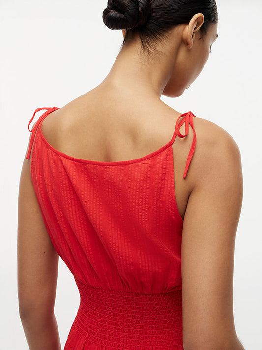 Self-Tie Strap Smock Midi Dress
