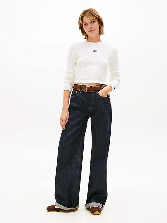 Logo Embroidery Cable Knit Slim Jumper