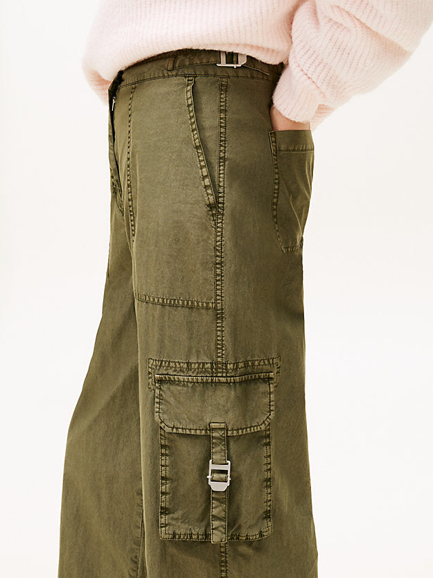 Wide Leg Twill Cargo Trousers