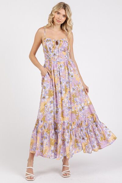 Mittoshop Geblümtes Maxikleid mit gesmoktem Rücken und Rüschensaum