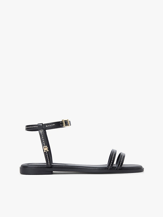 Leather Contrast Topstitch Flat Sandals