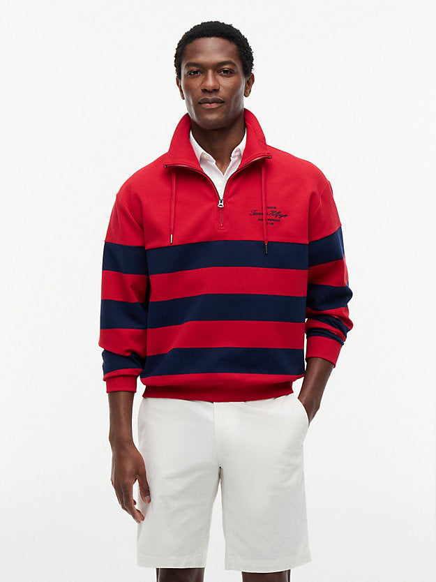 Stripe Mock Neck Quarter-Zip Sweatshirt