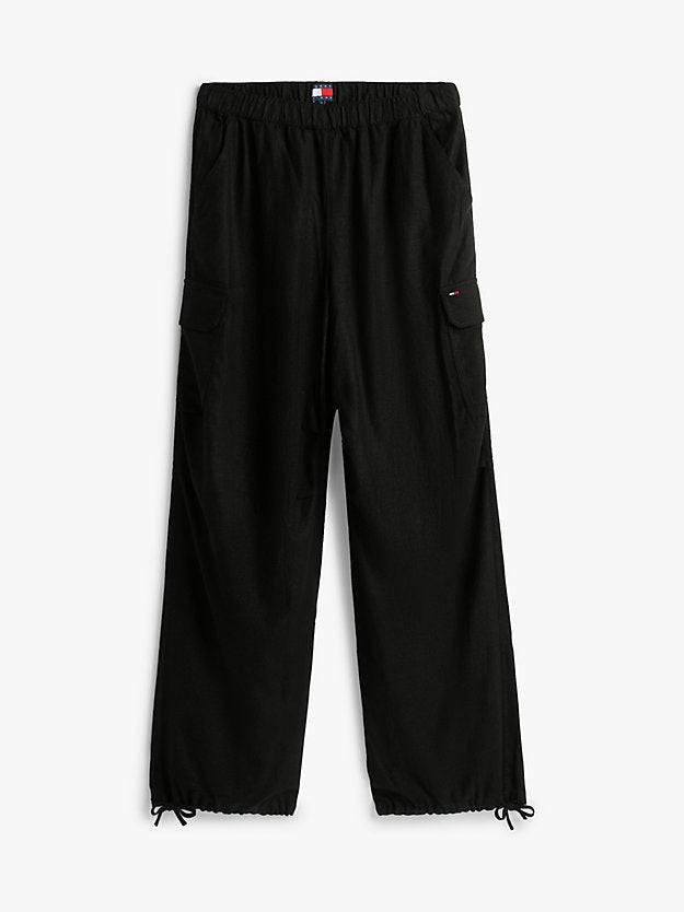 Linen Blend Wide Leg Cargo Trousers