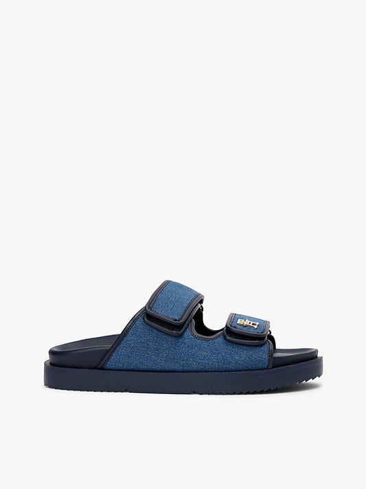 Denim Monogram Double Strap Sandals