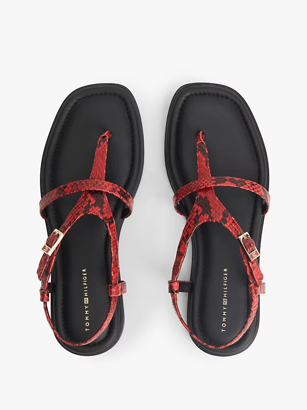 Leather Strap Snake Print Toe Post Sandals