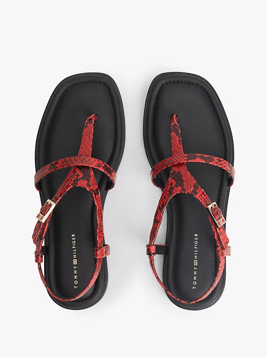 Leather Strap Snake Print Toe Post Sandals