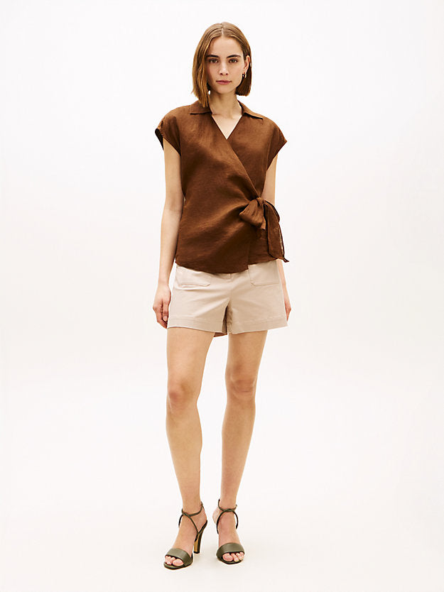 Pure Linen Wrap Knot Sleeveless Blouse