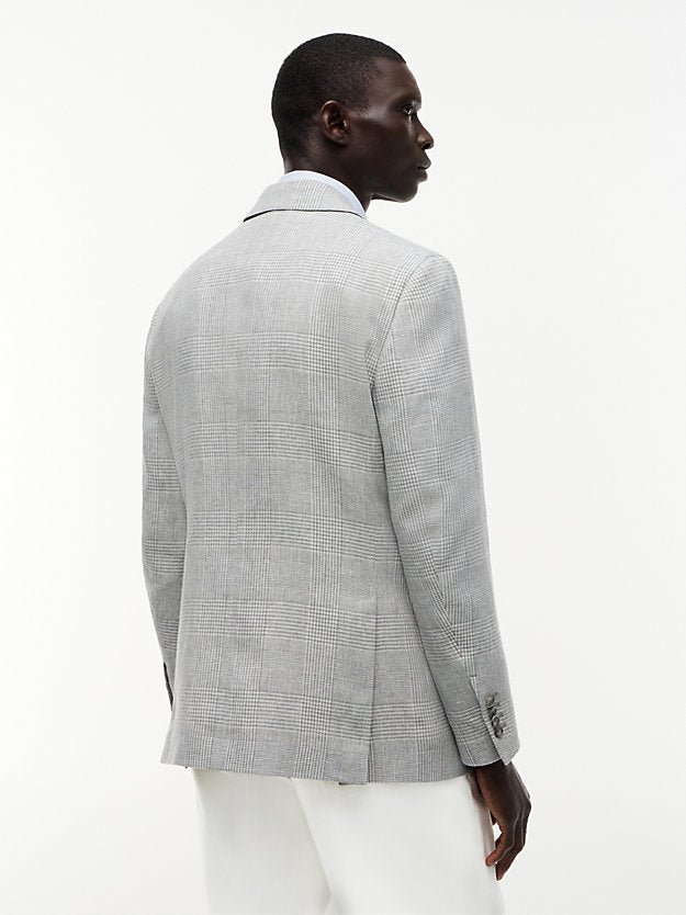 Prince Of Wales Check Regular Fit Linen Blend Blazer