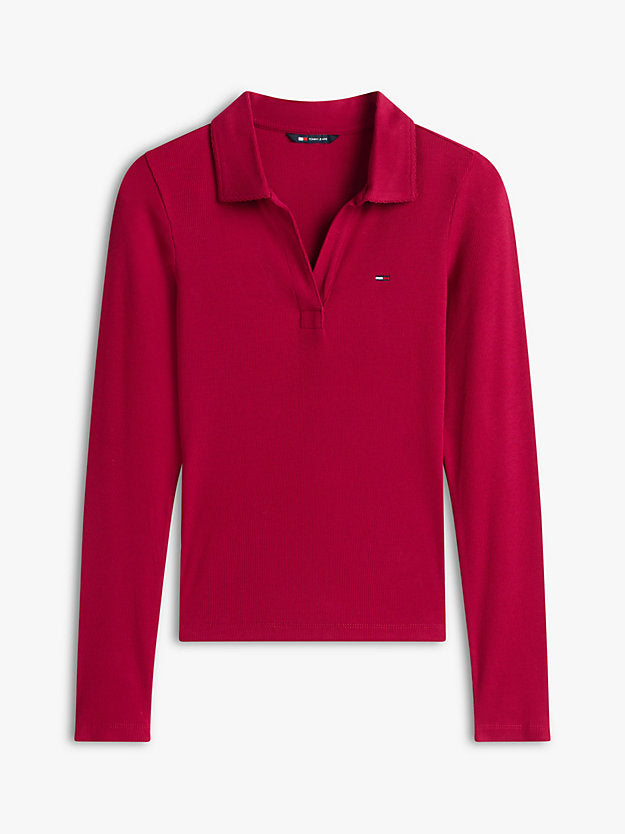 Slim Fit Ribbed Long Sleeve Polo Shirt