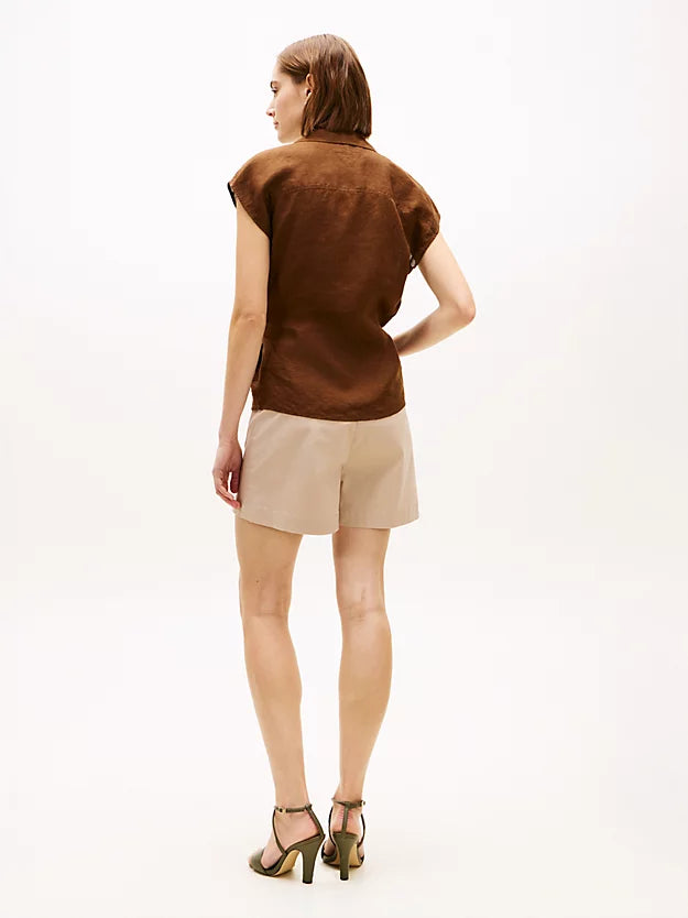 Pure Linen Wrap Knot Sleeveless Blouse