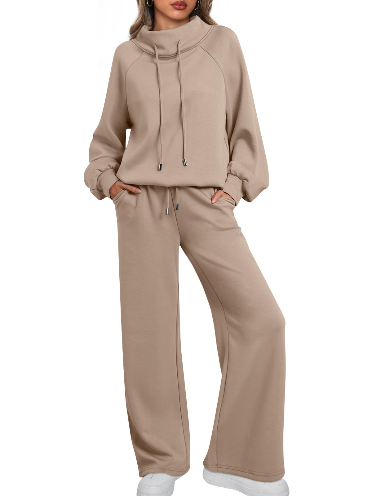 🎄Weihnachts-Ausverkauf 🔥 Damen Oversize Zweiteiler Rundhals-Sweatshirt mit Kordelzug und weitem Bein Jogginghose Freizeitanzug