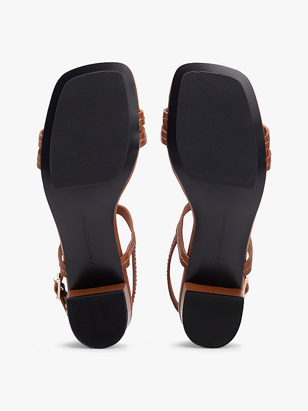 Leather Contrast Topstitch Block Heel Sandals